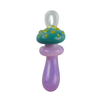 These are Loop Mushroom Pendants by Technicolor Tony available at Handmade Glass Co. Featuring vibrant glass colors these handmade jewelry pieces are crafted in Denver, CO.