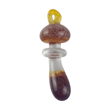 These are Loop Mushroom Pendants by Technicolor Tony available at Handmade Glass Co. Featuring vibrant glass colors these handmade jewelry pieces are crafted in Denver, CO.