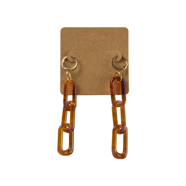 These are Amber Purple Glass Chain Earrings by Technicolor Tony available at Handmade Glass Co. Made locally in Denver, Colorado these vibrant jewelry pieces feature links of glass dangling from leverback earring hooks.