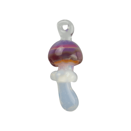 These are Loop Mushroom Pendants by Technicolor Tony available at Handmade Glass Co. Featuring vibrant glass colors these handmade jewelry pieces are crafted in Denver, CO.