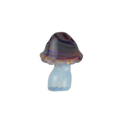 These are Swirling Shroom Glass Pendants by Technicolor Tony available at Handmade Glass Co. Featuring Amber Purple and Ghost glass with two holes so you can thread them onto your favorite necklace.