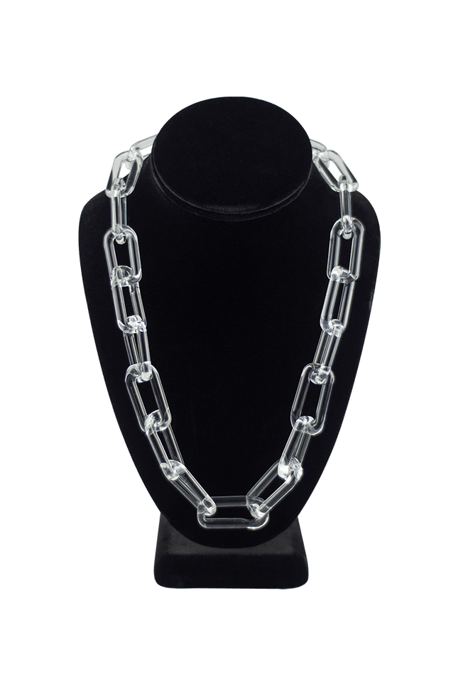 This is the small size Clear Glass Chain Necklace by Technicolor Tony available at Handmade Glass Co. Featuring handmade glass links these beautiful chains are made here locally in Denver, Colorado.