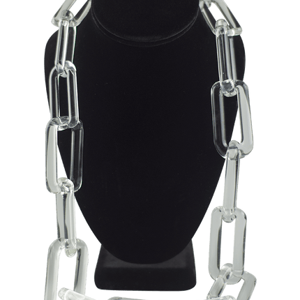 This is the XL size Clear Glass Chain Necklace by Technicolor Tony available at Handmade Glass Co. Featuring handmade glass links these beautiful chains are made here locally in Denver, Colorado.