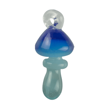 These are Loop Mushroom Pendants by Technicolor Tony available at Handmade Glass Co. Featuring vibrant glass colors these handmade jewelry pieces are crafted in Denver, CO.