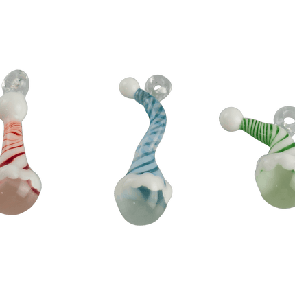 Spruce up your tree with these handmade Holiday Elf Head Ornaments by Biting Glass available at Handmade Glass Co. Featuring swirling pattern hats and a clear loop every ornament is made by hand in Denver, Colorado.