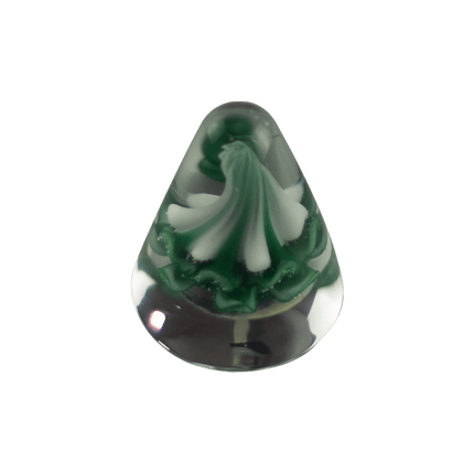 This is the Winter Evergreen Paperweight by Biting Glass available at Handmade Glass Co. A sleek wintry glass decoration featuring a vibrant green snow capped tree inside.