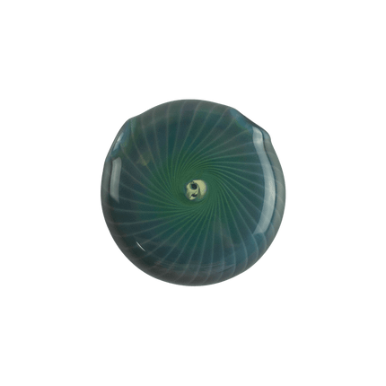 This is the Honeycomb Implosion Disc Pendant by Technicolor Tony available at Handmade Glass Co. A vibrant heady jewelry piece with tons of different colors depending on the angle you view from.