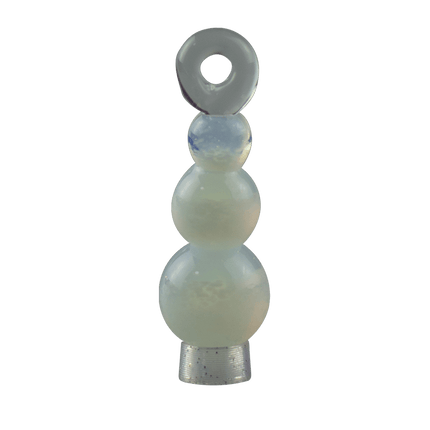 These are Snowman Ornaments by Biting Glass available at Handmade Glass Co. These fun seasonal ornaments also work as pendants and feature vibrant glass colors.