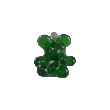 This is the Green Apple Glass Gummy Bear Pendant by Biting Glass available at Handmade Glass Co. A fun handmade borosilicate glass jewelry piece made in Denver, Colorado.