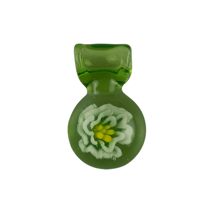 This is the Green Flower Medallion Pendant by Biting Glass available at Handmade Glass Co. A beautiful handmade borosilicate jewelry piece with hidden sparkly details. 