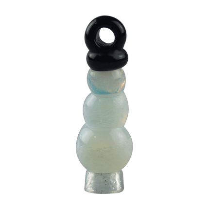 These are Snowman Ornaments by Biting Glass available at Handmade Glass Co. These fun seasonal ornaments also work as pendants and feature vibrant glass colors.