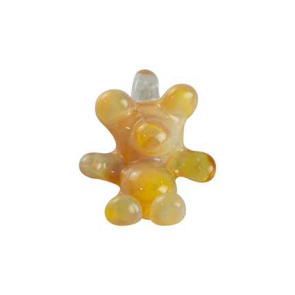 This is the Honey Lemon Glass Gummy Bear Pendant by Biting Glass available at Handmade Glass Co. A fun handmade borosilicate glass jewelry piece made in Denver, Colorado.