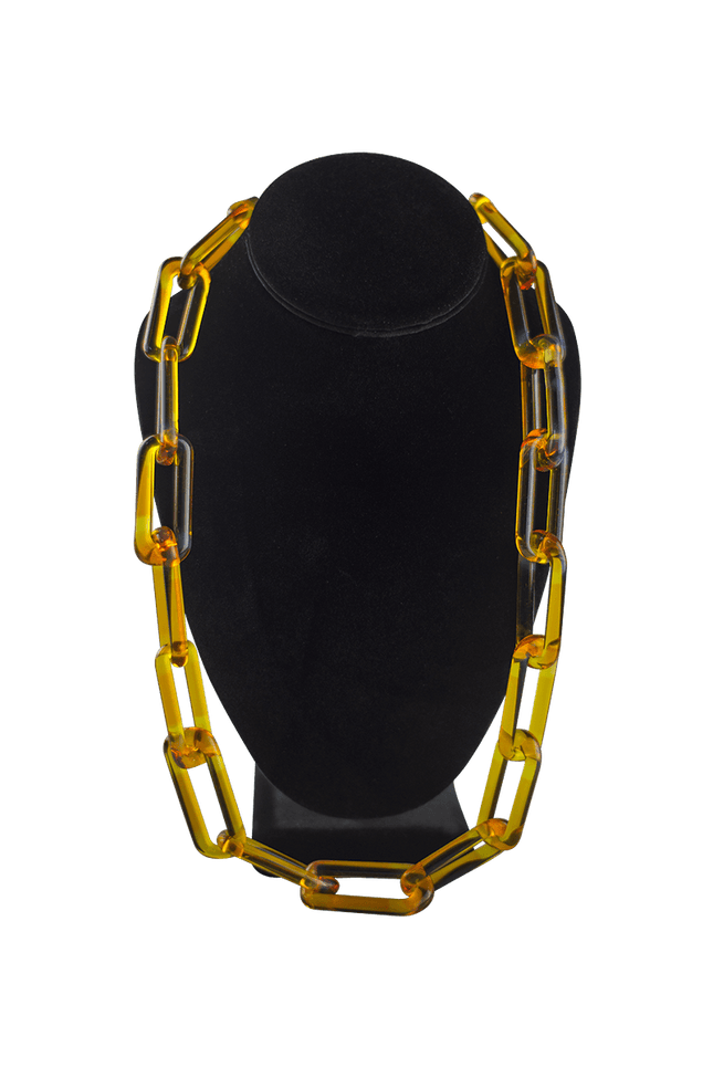This is the Northstar Yellow Glass Chain Necklace by Technicolor Tony available at Handmade Glass Co. Featuring handmade glass links these beautiful chains work great as bracelets as well.