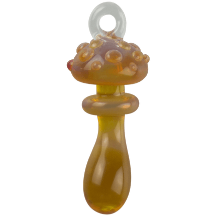 These are Loop Mushroom Pendants by Technicolor Tony available at Handmade Glass Co. Featuring vibrant glass colors these handmade jewelry pieces are crafted in Denver, CO.