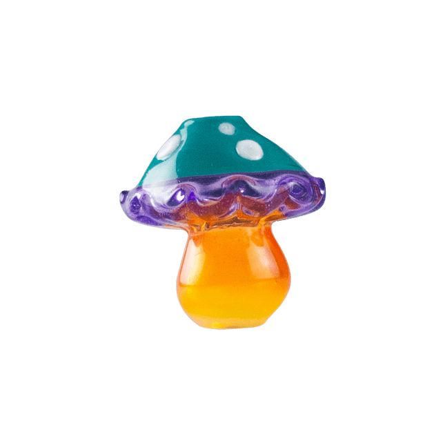 This is the Ocean Sunset Glass Mushroom Pendant from Technicolor Tonys available at Handmade Glass Co. Featuring holes in the top and bottom this can be strung onto your favorite jewelry and just displayed on its own.