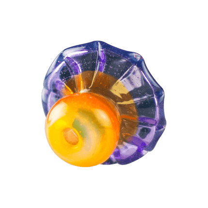 This is the Ocean Sunset Glass Mushroom Pendant from Technicolor Tonys available at Handmade Glass Co. Featuring holes in the top and bottom this can be strung onto your favorite jewelry and just displayed on its own.