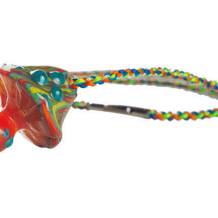 This is the psychedelic mushroom pendant from technicolor tony available at Handmade Glass Co.  The beautiful glass pendant comes with a Knotty Laces including clasp so you can wear it around and show off this beautiful glass creation.