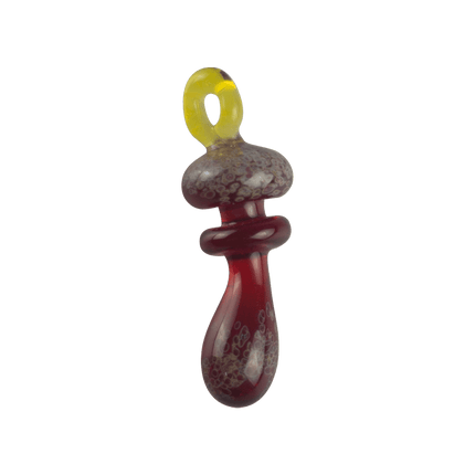 These are Loop Mushroom Pendants by Technicolor Tony available at Handmade Glass Co. Featuring vibrant glass colors these handmade jewelry pieces are crafted in Denver, CO.