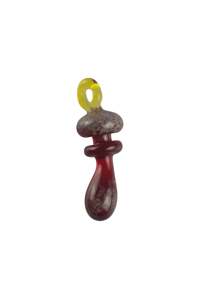 These are Loop Mushroom Pendants by Technicolor Tony available at Handmade Glass Co. Featuring vibrant glass colors these handmade jewelry pieces are crafted in Denver, CO.