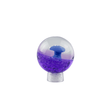 This is the Purple Urple / Purple Lollipop Colorful Mushroom Marble by Biting Glass available at Handmade Glass Co. Featuring a vibrant mushroom with complementary color backing and fully handmade from borosilicate glass.