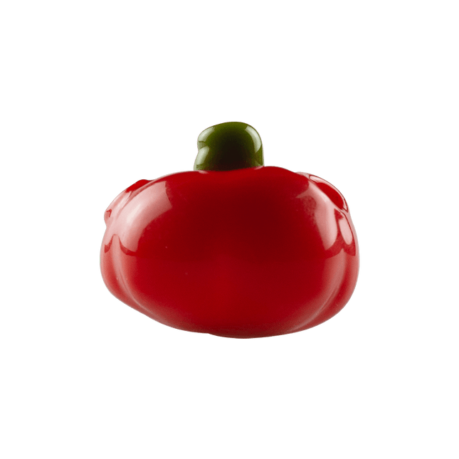 This is a Glass Pumpkin Pendant from Technicolor Tony available at Handmade Glass Co. Featuring an orange body and green stem this fun pendant has two holes so it can easily be worn as a necklace.