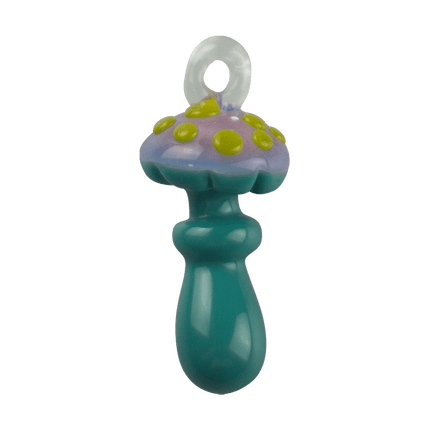 These are Loop Mushroom Pendants by Technicolor Tony available at Handmade Glass Co. Featuring vibrant glass colors these handmade jewelry pieces are crafted in Denver, CO.