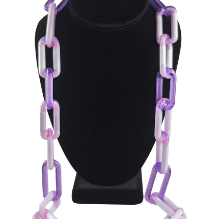 This is the Pink Slyme & Purple Lollipop Glass Chain Necklace by Technicolor Tony available at Handmade Glass Co. This stunning handmade glass necklace features vibrant colors and refined craftsmanship.