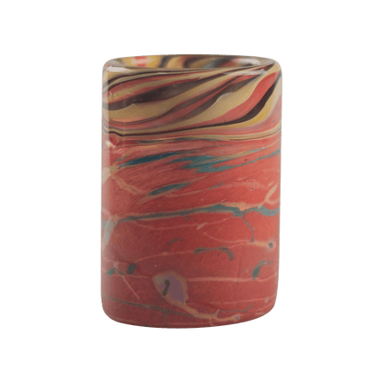 This is the Red Open Top Jar by Maze Glass available at Handmade Glass Co. Perfect for cotton swabs or q-tips this is a beautiful and functional glass jar.