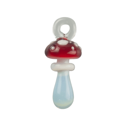 These are Loop Mushroom Pendants by Technicolor Tony available at Handmade Glass Co. Featuring vibrant glass colors these handmade jewelry pieces are crafted in Denver, CO.
