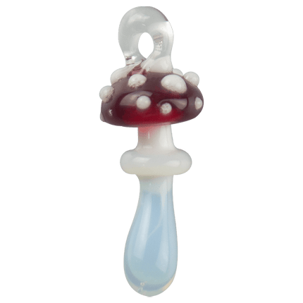 These are Loop Mushroom Pendants by Technicolor Tony available at Handmade Glass Co. Featuring vibrant glass colors these handmade jewelry pieces are crafted in Denver, CO.