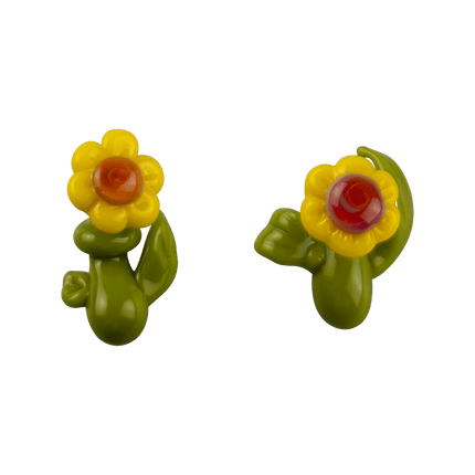 These are Glass Sunflower Pendants by Technicolor Tony available at Handmade Glass Co. Blown locally here in Denver, CO these heady pendants are available at a great price.