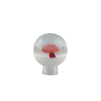 This is the Purple Rainbow / Star White Colorful Mushroom Marble by Biting Glass available at Handmade Glass Co. Featuring a vibrant mushroom with complementary color backing and fully handmade from borosilicate glass.