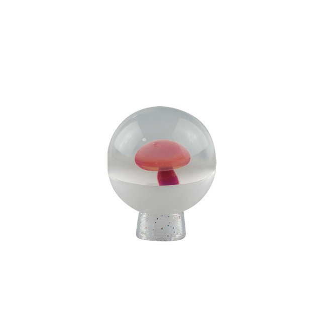 This is the Purple Rainbow / Star White Colorful Mushroom Marble by Biting Glass available at Handmade Glass Co. Featuring a vibrant mushroom with complementary color backing and fully handmade from borosilicate glass.