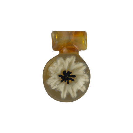 This is the Sunflower Flower Medallion Pendant by Biting Glass available at Handmade Glass Co. A beautiful handmade borosilicate jewelry piece.